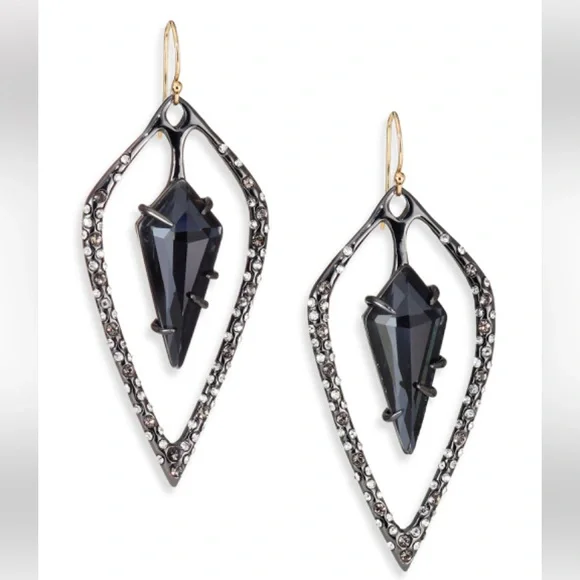 ALEXIS BITTAR NEW Open Kite Dark Gunmetal Smoke Blue Swarovski Crystals Earrings - Picture 2 of 13